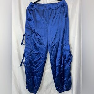 Olia Women's Elegant Blue satin parachute Track Pants